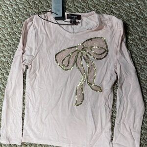 Imoga Blush Long Sleeve Top with Gold Sequin Bow